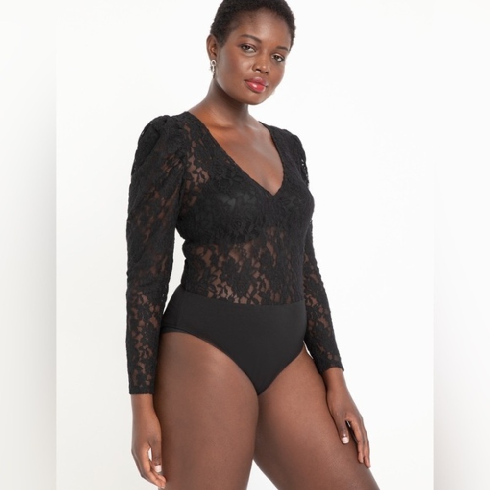 NWT Eloquii Sheer Lace Puff Sleeve Bodysuit Size 22/24